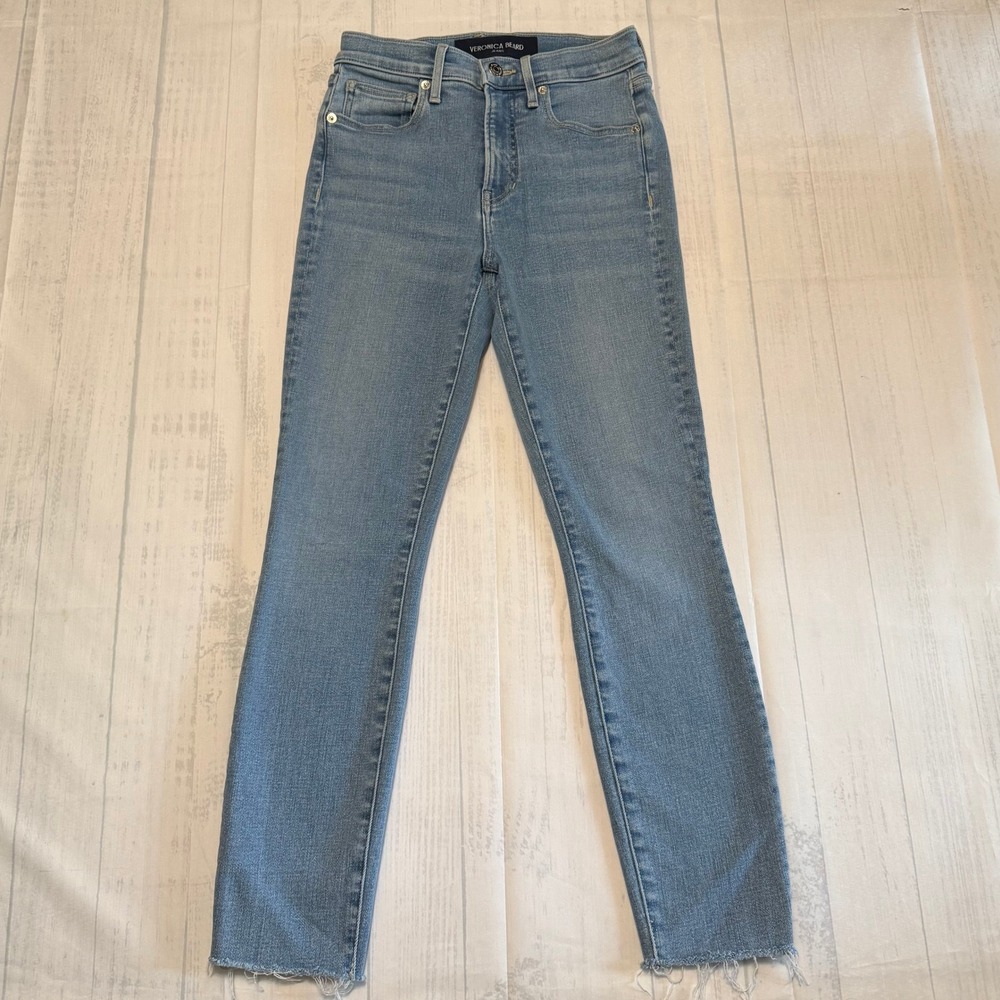 Veronica Beard Debbie Ankle Skinny High Rise Jeans Light Wash Raw Hem Size 25